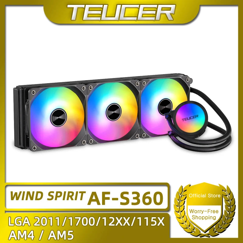 TEUCER-CPU Refrigerador de água, LGA 2011, placa-mãe V3 X99, nível silencioso, Dazzle Color, PC Cooler, 1700, 1200, 115X, AM4, AF-S360